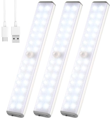 Under Cupboard Lights,Motion Sensor Lights Indoor 28LED Closet Type-C Wireless Kitchen Light Cabinet Under Counter Lighting Rechargeable Battery Powered Bedroom Night Homelife Stick On for Shelf Stair