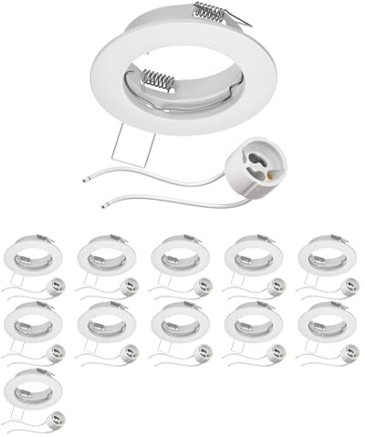 ledscom.de 12x Decken-Einbaurahmen FERE Einbaurahmen weiß matt (LED/Halogen/GU10/MR16/PAR16/50mm) inkl. GU10 Fassung