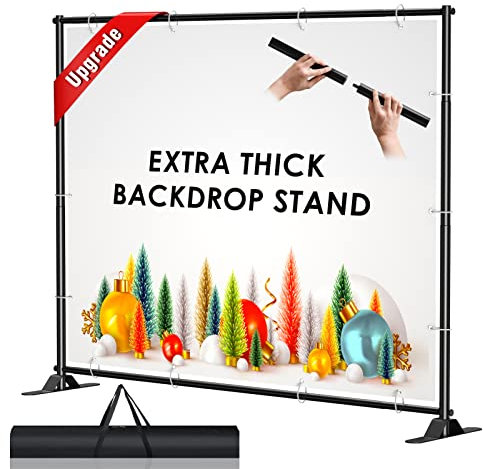 AKTOP 4 x 7-8 x 10 FT extra tjockt bakgrundsbanderollstativ, kraftigt justerbart steg- och upprepningsstativ för fester och fotografi, bärbar mässa, fotobås bakgrund med bärväska