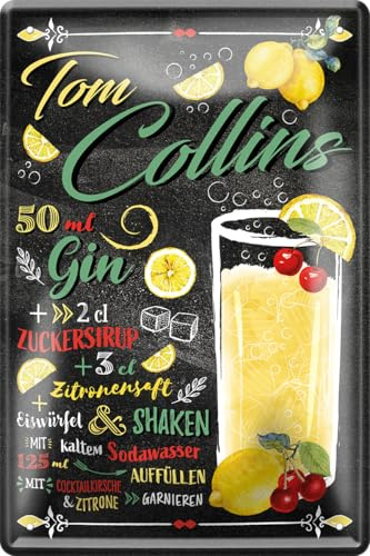 schilderkreis24 – Blechschild Cocktail Rezept Deko Bar Küche Kneipe Pub Theke Geschenk Geschenkidee Geburtstag Weihnachten Longdrink Tonic Spirituosen Trinker 20x30 cm (Tom Collins)