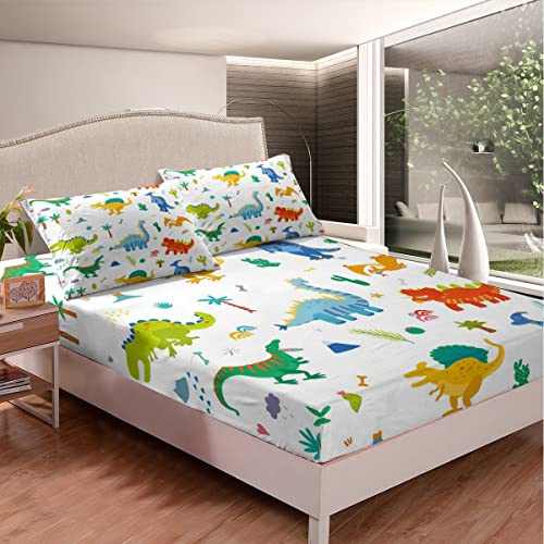 Juego de sábanas de Dinosaurio de Dibujos Animados para niños, Ropa de Cama de Dinosaurio Colorido para niños, Ropa de Cama de Vida Silvestre, sábana Bajera, Lindo Juego de sábanas de Animales de DIB