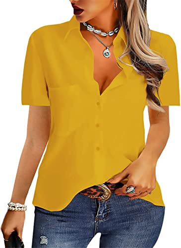 NONSAR Elegante Blusa Informal para Mujer con Cuello en V, Manga Larga y Botones, Estilo Casual y de Vestir, Corte Suelto, Color Liso