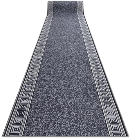 Halkfri löpare GREK - Grekiskt mönster i grå - Halkfri matta för hall, kök & entré - Mattlöpare 57x250 cm