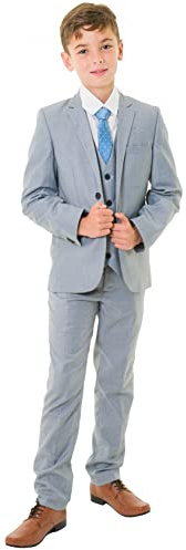 Milano Mayfair, Boys Light Grey 5 Piece Suit, Boys Wedding Page Boy Party Prom Suit, 12-18m to 14 Years