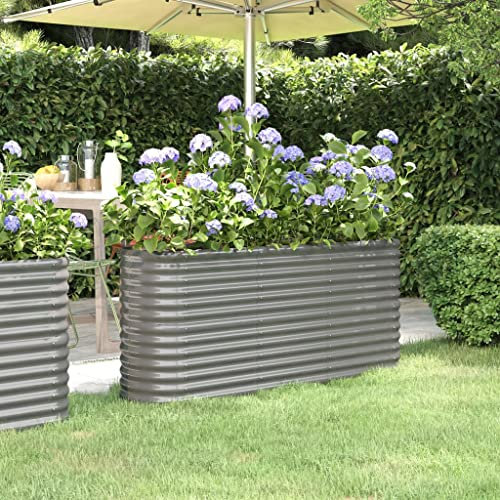 WIFESE Pot de fleurs en acier revêtu par pulvérisation - 152 x 40 x 68 cm - Gris - Jardinière surélevée - Grand bac à fleurs en métal - Pour patios
