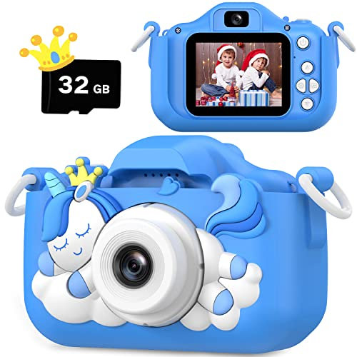HOOMOON Unicorno Macchina Fotografica Bambini, Macchina Fotografica Giocattolo Bambino, Regalo Ragazza Ragazzo, Scheda SD 32 GB, Videoregistratore HD 1080p, Regali di Compleanno di Natale per 3 4 5 6