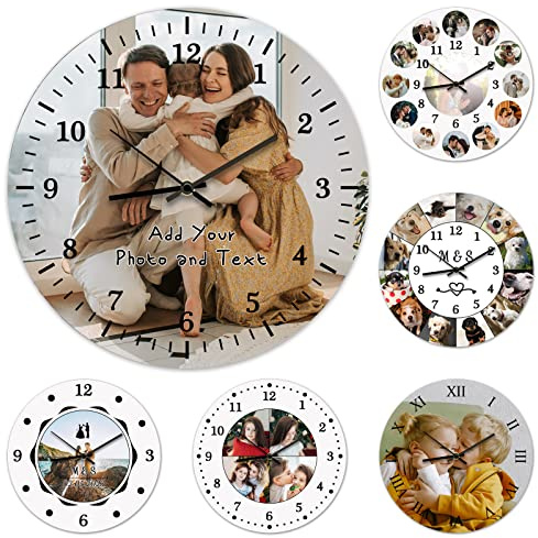 ＨＡＯＡＮＧＺＨＥ Personalisierte Foto Wanduhr, Personalisierte Foto Hängende Zeituhr mit Foto Text, Fügen Sie Ihr Bild/Foto/Logo/Jedes Design Hinzu, für Wohnzimmer, Schlafzimmer, Zuhause, Büro, Schuldekor