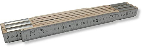 DEWEPRO® Nivellier-Gliedermaßstab 2m aus Holz - Meterstab 200cm mit mm Duplexteilung - Holzmeterstab, Zollstock mit abwechselnd E-Teilung schwarz/rot auf der Rückseite