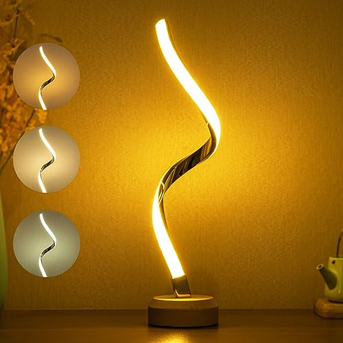 BASRAE Lampe de Chevet LED Chambre Adulte, Lampe de Table Spirale Moderne Chaude,Lampes de Bureau Créative Métal Changement de Couleur,Dimmable Luminaires Intérieur Lecture Côté Lit Salon Décor
