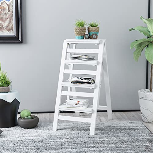 Faltbarer Tritthocker, tragbare vierstufige Holzleiter, multifunktionaler Indoor-Blumenständer, Tritthocker, Küche, Badezimmer, Indoor-Outdoor-Blumenständer, Pflanzenständer