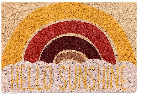 Relaxdays Fußmatte Kokos, Türvorleger Hello Sunshine, 40 x 60 cm, rutschfest, wetterfest, Abtreter innen & außen, bunt | rutschfest, wetterfest, Abtreter innen & außen