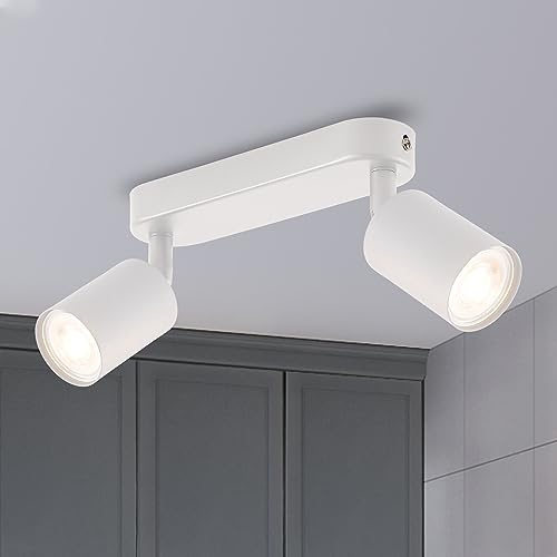 ANWIO Deckenstrahler 2 Flammig Weiß, GU10 Deckenlampe Strahler Schwenkbar, Deckenleuchte Spotleuchte Deckenspots für Küche, Schlafzimmer, Wohnzimmer, Flur (ohne Glühbirnen) EUS-EA190811-10-02RW-1U