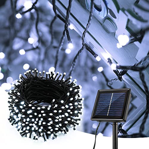 BrizLabs Solar Weihnachtsdeko Lichterkette, 32M 300 LED Solar Außenlichterkette 8 Modi Wetterfest Solarbetriebene Beleuchtung für Außen Garten Terrasse Bäume Zaun Haus Hochzeit Party Deko, Kaltweiß