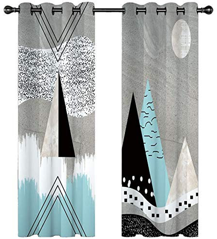 Homxi Gardinen Küche Blickdicht 2er Set,2 x 132W x 244H cm,Gardinen Vorhänge Blickdicht Grau Schwarz Blau Dreieck Vorhang mit Ösen