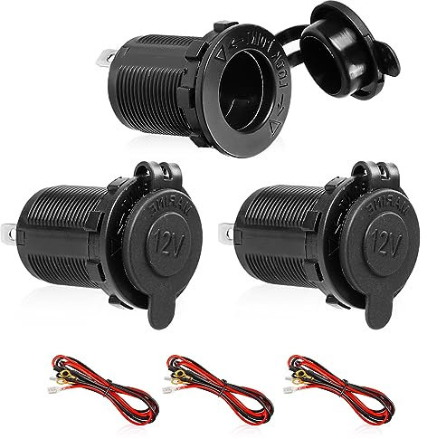 3 Stück 12V Steckdose, Zigarettenanzünder, Wasserdicht Marine Grade Auto Zigarettenanzünder Steckdose 12V / 24V Gleichstrom-Feuerzeugsteckdose Steckdose für Boot Motorrad Auto mit 1m Anschlusskabe
