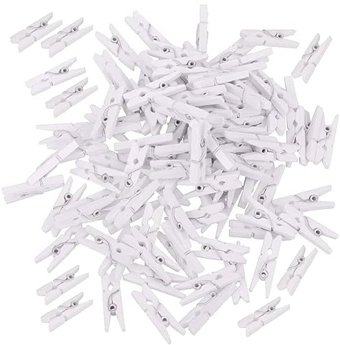 Nature Cool Pack of 100 White Wooden Pegs - Heavy Duty Wooden Clips for Clotheslines and Crafts Wooden Laundry Pegs Durable & Versatile use for Indoor & Outdoor