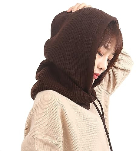 Asudaro Baotou-Mütze, Damen Und Herren Strickmützen Warmer Kapuzenschal Frauen Sturmhauben Beanie Wintermützen Für Kaltes Winter Wetter Outdoor,Skifahren,Motorradfahren,Bergcamping,Wandern Kaffee