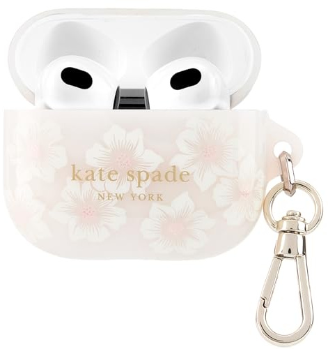 Kate Spade New York AirPods Schutzhülle mit Schlüsselanhänger Ring - Hollyhock Creme, kompatibel mit AirPods 3rd Generation