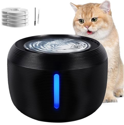 MQVXT Katzenbrunnen,BPA-freier 2.5L Katzentrinkbrunnen,Ultraleiser Katzentrinkbrunnen,LED-Lichttrinkbrunnen, Cat Fountain, mit Aktivkohlefilter und Intelligente Pumpe (Schwarz)