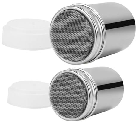 PRETYZOOM 2pcs Lidded Stainless Steel Flour Shaker Cocoa Sugar Powder Duster for Baking Home Kitchen