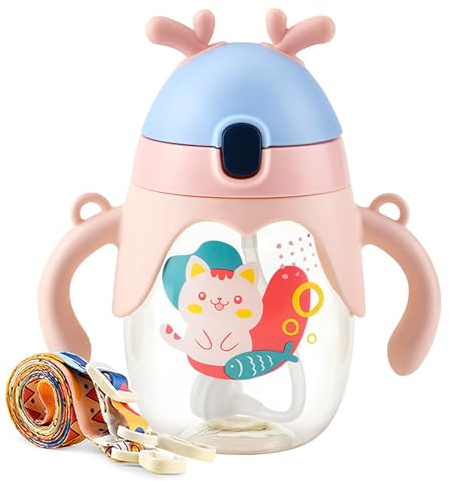 Bestele Tazza per Bambini, Transition Cup Bicchiere con Manici a Prova di Perdite Senza BPA Tazza di Paglia 6+ Mesi, Cannuccia Bambino Ponderata e anti-Fuoriuscita