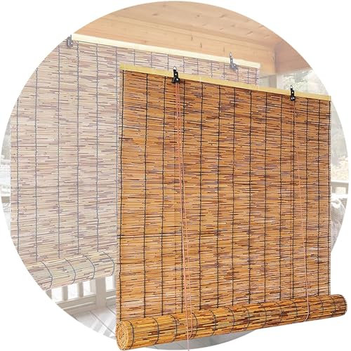 Bambus Rollo Bambusvorhang Für Fenster Und Türen, Bambusrollo Sichtschutz Sonnenschutz Für Terrasse, Sichtschutz Rollos W:40 50 60 70 80 90 100 110 120 cm (Color : Braun, Size : 120x200cm)