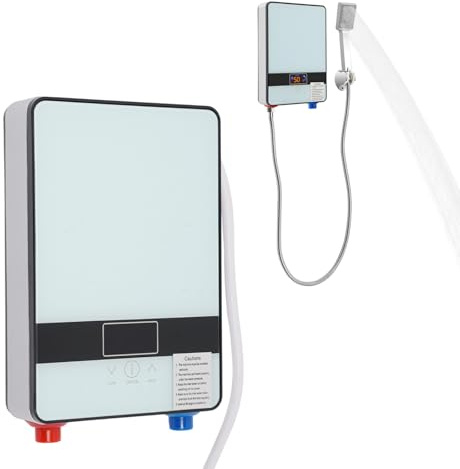 Calentador de agua eléctrico UE CE de 220 V para cocina, 6,5 kW, sin presión, con agua caliente hasta 55 °C, calentador de agua instantáneo, ducha para lavabo o fregadero de cocina (29 x 19 x 6,5 cm)