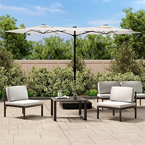 Tidyard - Sombrilla de doble cabeza con LED, color blanco, arena, 316 x 240 cm, parasol plegable, sombrilla de jardín para terraza, balcón, playa y piscina
