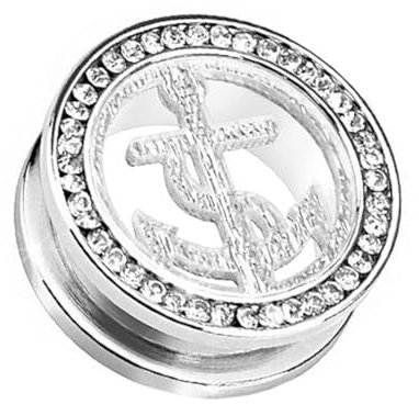 Taffstyle Flesh Tunnel Ohr Ear Plug Ohrpiercing Schraub Kristall Glitter Anker Inlay Clear 16mm Clear