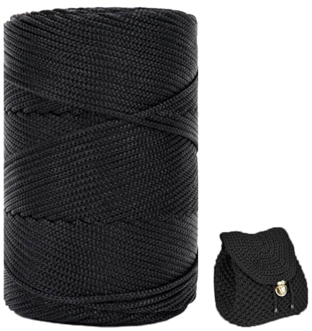 Polyester Garn 3mm X 225m，Makramee Garn 3mm，Makramee Band，Polypropylene Yarn，Geflochten Makramee Schnur Farbig，garn Zum Häkeln Für Stricken，Dekoration DIY Handwerk (Schwarz)