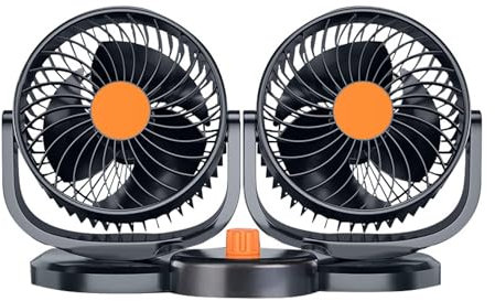 NIHUIFA Car Fan Double Head USB Desk & Light Weight Vehicle Cooling Fan with Variable Speed & 360Rotation for Car Dashboard
