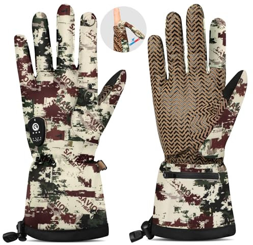 Beheizbare Jagdhandschuhe Herren mit Automatik-Abschalt-Stillschalter 10 Stunden Heizdauer Dünne Warme Rutschfeste Winterhandschuhe mit Aufklappbarer Zeigefingerkuppe Geeignet für Jagd Fotografie