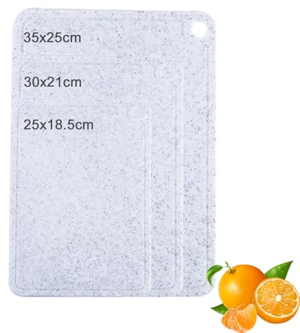Lot de 3 planches à découper professionnelles aspect granit, poignées antidérapantes, sans BPA, avec poignée, en plastique antibactérien, passent au lave-vaisselle, accessoires de cuisine, C