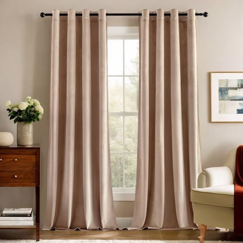 Deconovo Tende Oscuranti Termiche in Velluto Moderne per Interni con Occhielli，2 Pannelli Eleganti Isolanti per Finestre di Camera da Letto，Salotto e Soggiorno 140x175 CM，Colore Loto