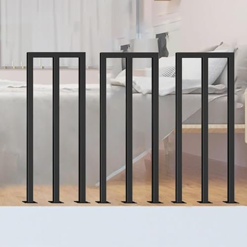 BODHIS Rampe d'escalier carrée Noire pour Balustrade de terrasse, Montage au Sol avec kit d'installation (Forme en M 3 pièces)