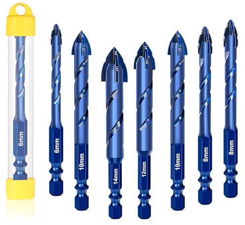 8 Pcs Masonry Drill Bit Set, 2025 Upgraded Concrete Drill Bit 6-14mm Serrated Tile Drill Bit for Wood, Glass, Metal, Plastic Hexagonal Handle Universal