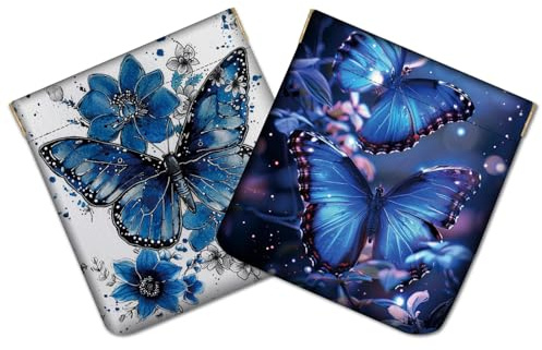 CREATCABIN 2 pochette Rangement Fermeture Pression Petite Pochette Cuir pour Sac Main Mini Portefeuille Fermeture Automatique Forme Papillon Bleu pour Cosmétiques Écouteurs Bijoux Rouge Lèvres 11x12cm