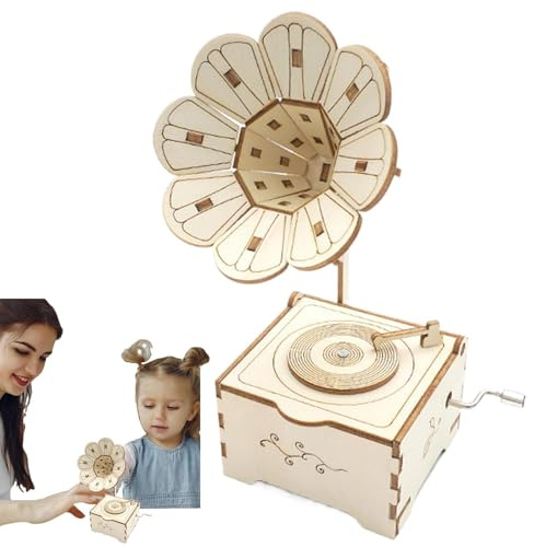 Hogvinnatil Spieluhr-Puzzle aus Holz, Grammophon-Modell aus Holz, Retro-Grammophon-Modell-Puzzle aus Holz für Erwachsene und Retro-Spieluhr zur Dekoration