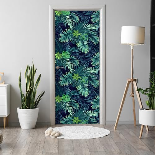 Alwayspon Selbstklebende Türaufkleber, 200 x 76 cm, grüne Blätter, Vinyl, zum Abziehen und Aufkleben, wasserdicht, abnehmbar, Türposter für Schlafzimmer, Zuhause, Wanddekoration