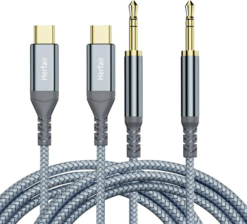 Aux to USB C for iPhone 15 16,Type C to 3.5mm Audio Jack Cable Extension Cord for Car Stereo,Headphone,Speakers Compatible with Samsung Galaxy S21 S20 Ultra Note iPad Pro, Huawei 1.2M 2 Pack