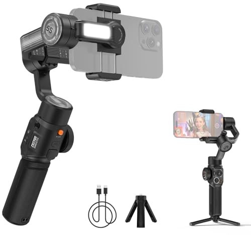 Rankomu Smooth 5S AI Handheld 3-Axis Gimbal Stabilizzatore per Telefono, Anti-Shake con Luce di Riempimento LED Integrata, Mini Treppiede, Max. 300g di Carico, Compatibile con e Smartphone Android