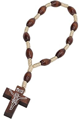 shenruifa Rosario de madera Pequeño Crucifijo de Madera Portátil Estilo Rosario Católico Tallado a Mano para Catedral Bautismal