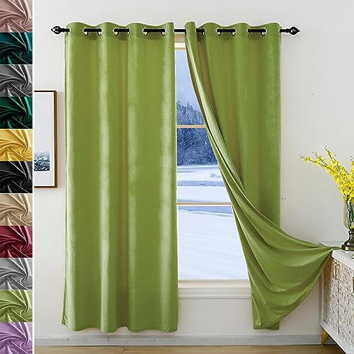 Tende oscuranti isolanti termiche 140 x 240 cm, colore verde, riduzione del rumore, ad alta efficienza energetica, design con occhielli, facile installazione, texture vellutata, 1 pannello, ideale per
