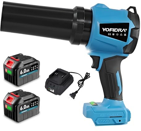 Yofidra Akku Laubbläser, Turbo Handgebläse Akku 33000RPM | 3 Geschwindigkeiten, 720W Bürstenloser, 300m/s | 2x6000mAh Batterien Garden Handliche Laubbläser für Blätter, Staub, Schnee, Auto Reinigung