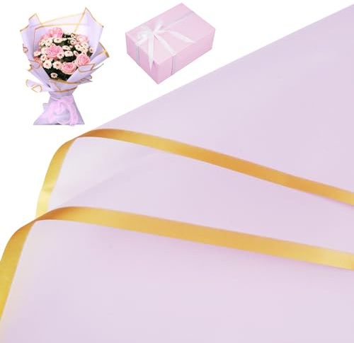 20 Stück Blumenstrauß Papier Geschenkpapier, 56×56cm Blumenstrauß Geschenkpapier, Violett Und Goldenes Blumenverpackungspapier, Blumenpapier für Valentinstag, Hochzeit, Geburtstag Oder Abschlussfeier