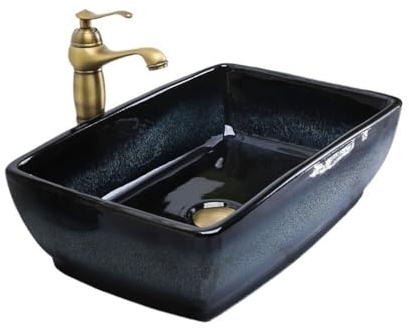 Vasque à Poser Lavabo rectangulaire rétro en céramique, installation simple, lavabo de salle de bain léger et luxueux Evier salle de bain