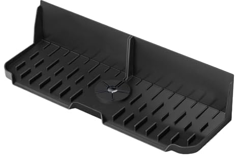 Faucet Mat - 16.89x5.51x3.54 inches Silicone Draining Sink Tray for Kitchen, Multipurpose Handle Drip Catcher Protector for Farmhouse, Black Flexible Sink Organizer, Waterproof Counter Pad