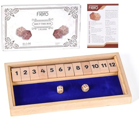 Flero Shut The Box - 1 Spieler - Würfelspiel - Taktik- und Rechenspiel - Brettspiel, Lernspielzeug, Bildungsspiel für Kinder und Erwachsene (1-12 | Blau)