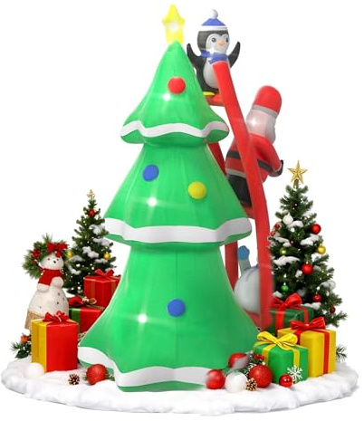 Suusolny 240 cm XXL Aufblasbarer Weihnachtsbaum mit Weihnachtsmann, Schneemann, LED, Weihnachts-Zierschmuck, Geschenkboxen, Weihnachtsfigur Deko,Winterdekoration, Festliche Beleuchtung