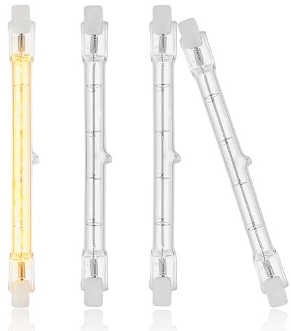 Elecora 4 Pack 500W Gantry Lights Jacket Food Lamp 240V J118 118mm Dimmable | Food Safe Heat Lamp, R7s Linear Halogen Floodlight Bulb, 2700K Warm White 3000lm, Buffets Canteen Hospitality Cater Kitchen